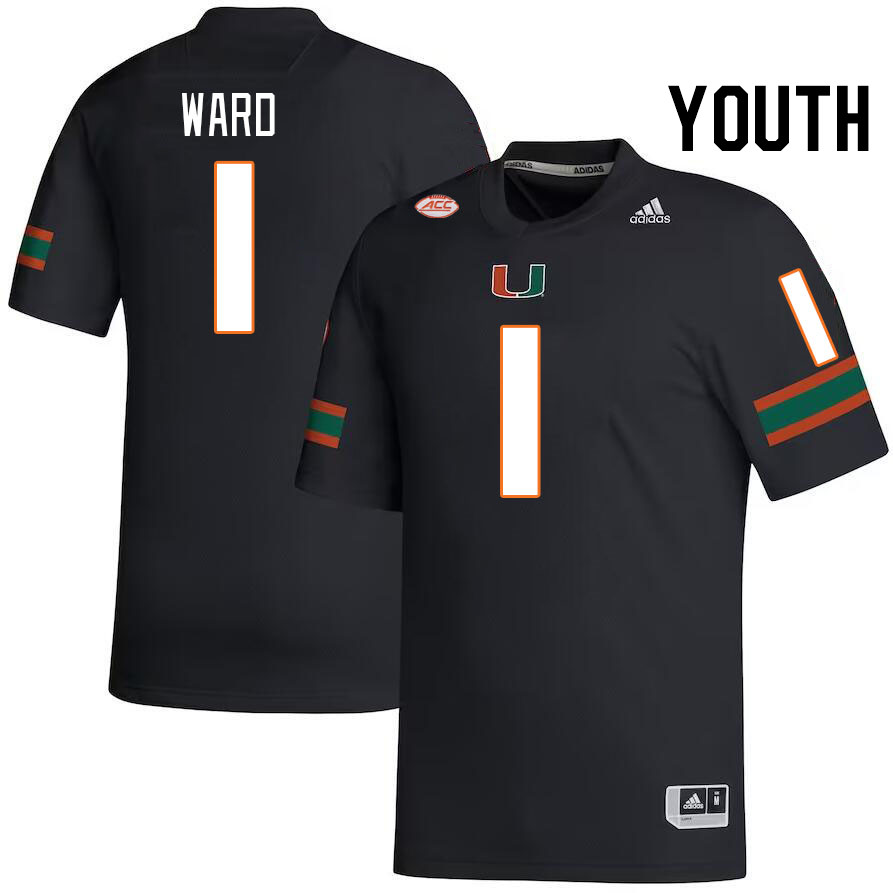 Youth #1 Cam Ward Miami Hurricanes College Football Jerseys Stitched-Black